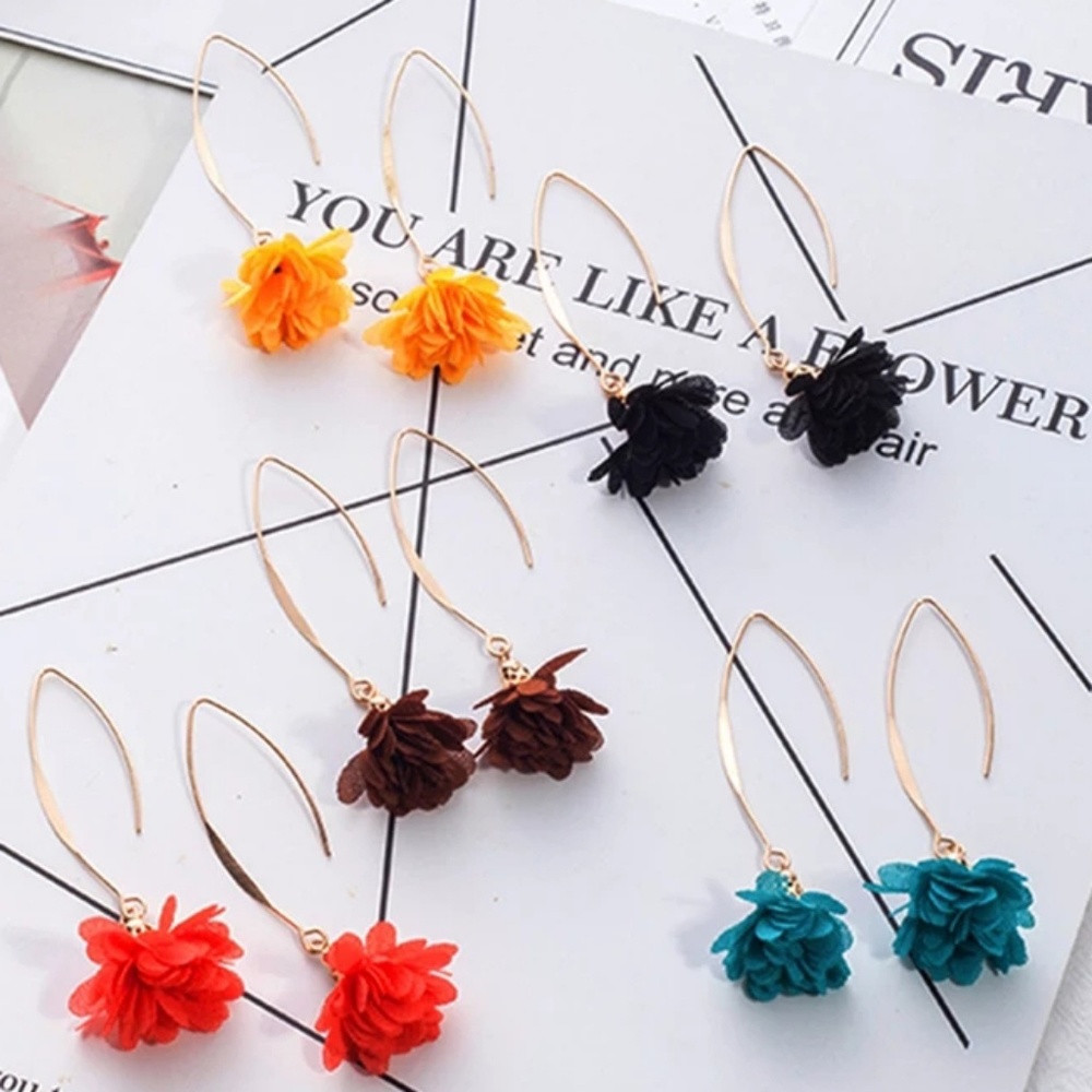 Long Gold & Brown Flower Color Boho Gypsy Earring - Picture 2 of 7